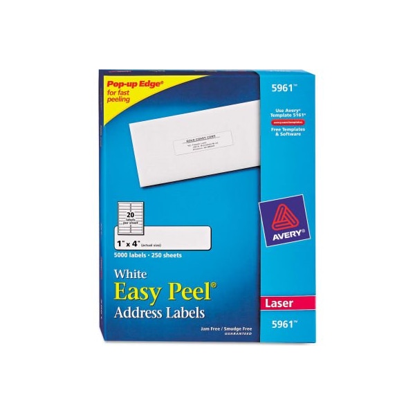 Avery Avery® Easy Peel Laser Address Labels, 1 x 4, White, 5000/Box